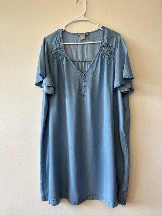 Lucky Brand Dresses & Skirts - Lucky Brand Chambray Flutter Sleeve Tunic Dress 1X Boho Blue